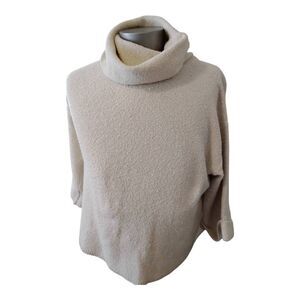 Chicos Cream Gold Glitter Sparkle Turtleneck Sweater Size 2 Medium/Large